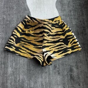 RED Valentino High Waist Shorts in Yellow and Black with Tiger Stripe Pattern